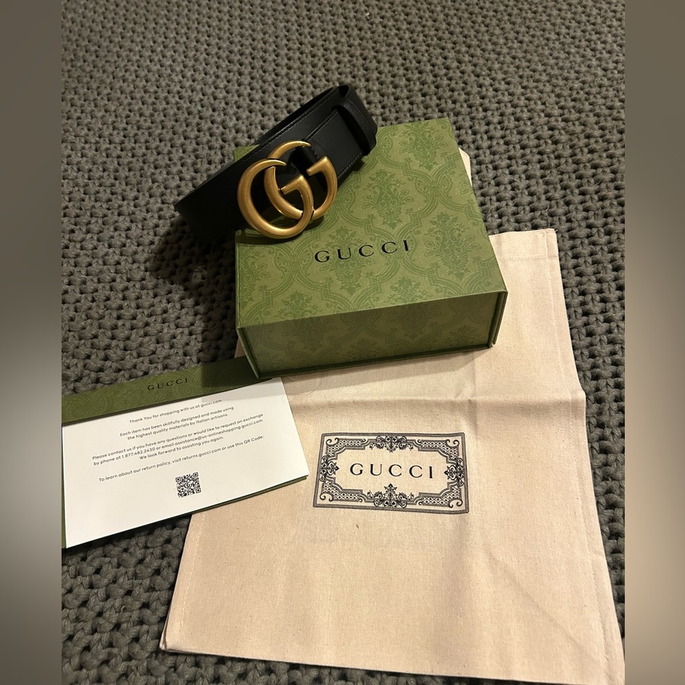 Gucci Black Belt with Gold Buckle- Size 80